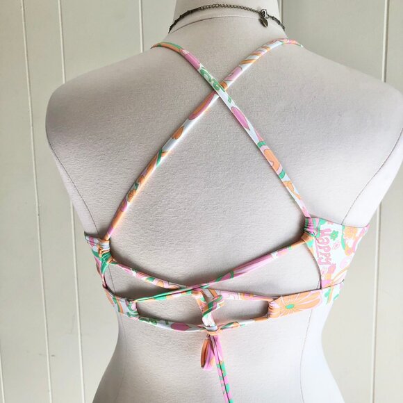 Ninety Nine Degrees 60s Floral Pattern Bikini Pink Orange Mismatch Size XL/XXL - Picture 4 of 9
